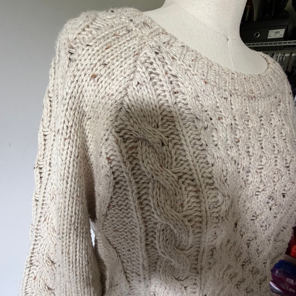 Carhartt Oatmeal Cable Knit Sweater Elbow Patches Women's XL Cabincore Gorpcore - Picture 10 of 12